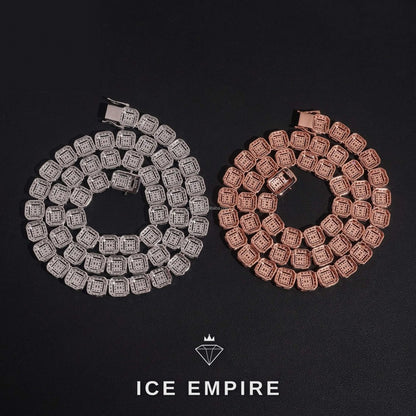 Iced Out Baguette Rose Gold Moissanite Cuban Chain