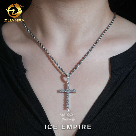 Iced Out Cross 925 Silver Lab Grown Diamond Pendant
