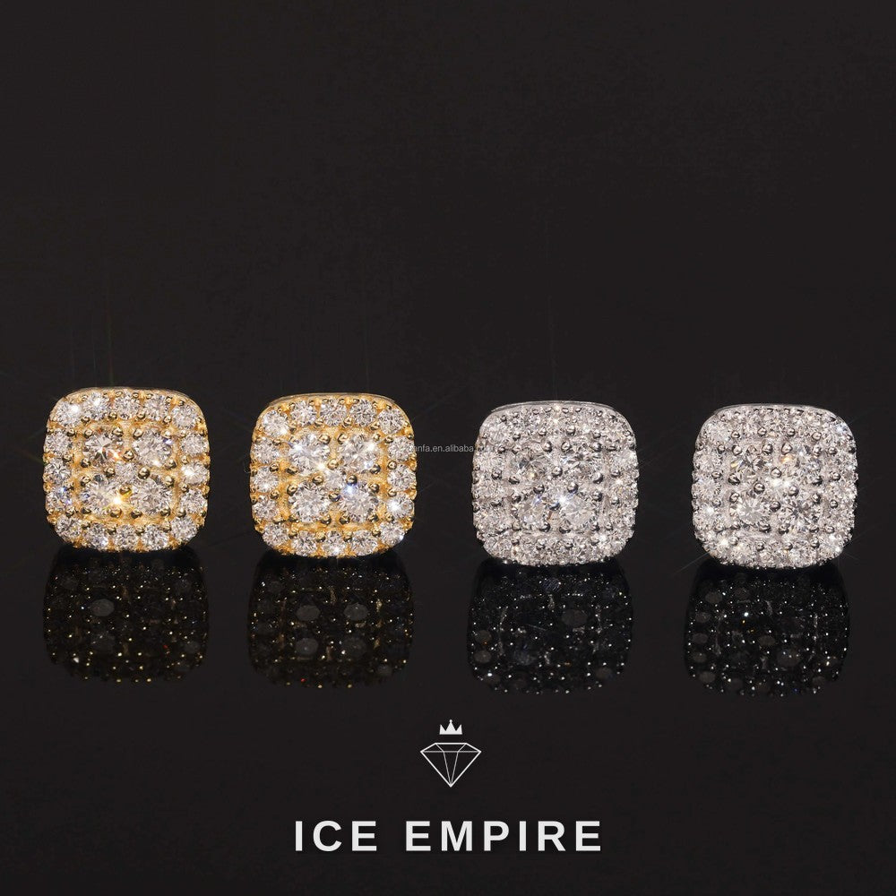 Iced Out Cluster Gold Plated Lab Grown Diamond Stud Earrings