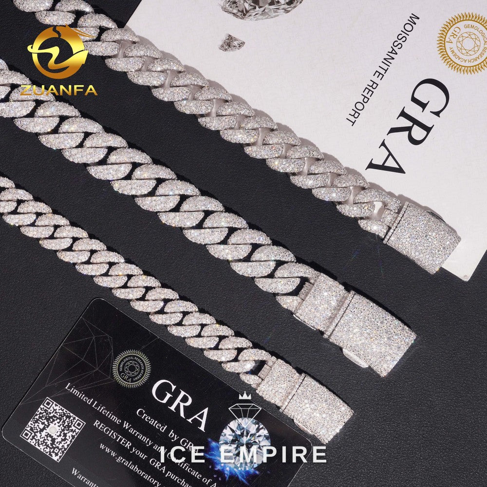 Iced Out 925 Silver Moissanite Cuban Chain