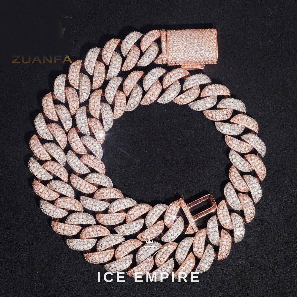 Iced Out Rose Gold Moissanite Cuban Chain