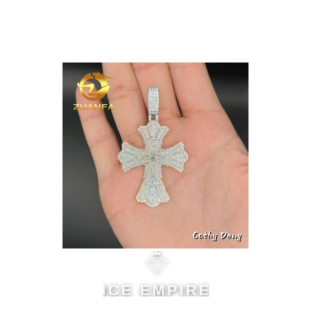 Iced Out Cross Rose Gold Plated Moissanite Pendant