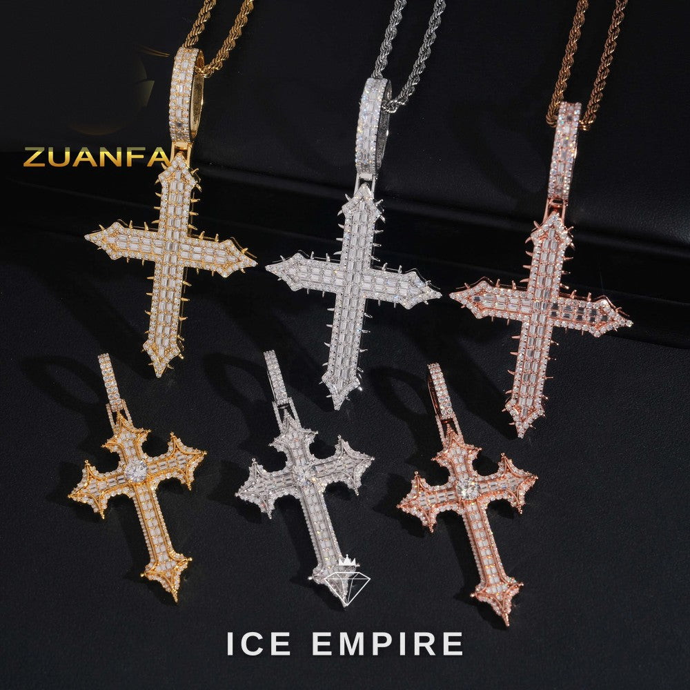 Iced Out Cross 925 Silver Pendant