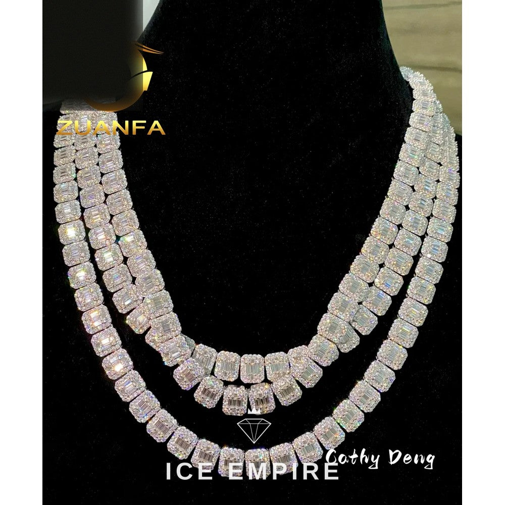 Iced Out Baguette Rose Gold Plated Moissanite Cuban Chain
