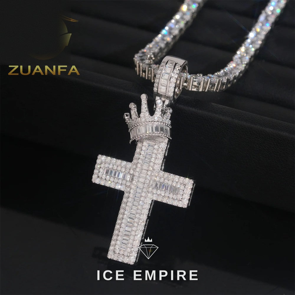 Iced Out Cross Rose Gold Plated Moissanite Pendant