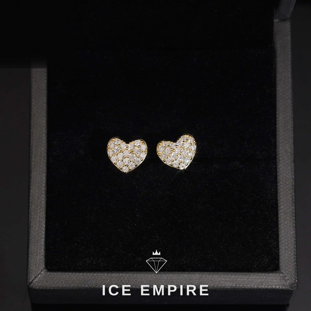 Iced Out Heart Gold Plated Moissanite Stud Earrings