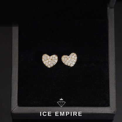 Iced Out Heart Gold Plated Moissanite Stud Earrings