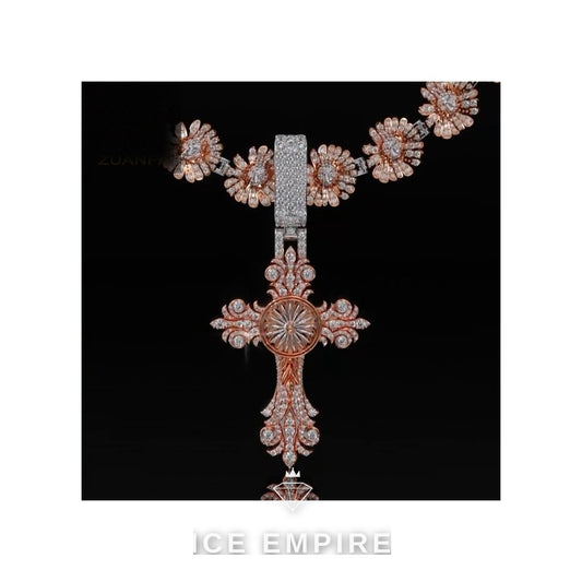 Iced Out Cross Rose Gold Plated Moissanite Pendant