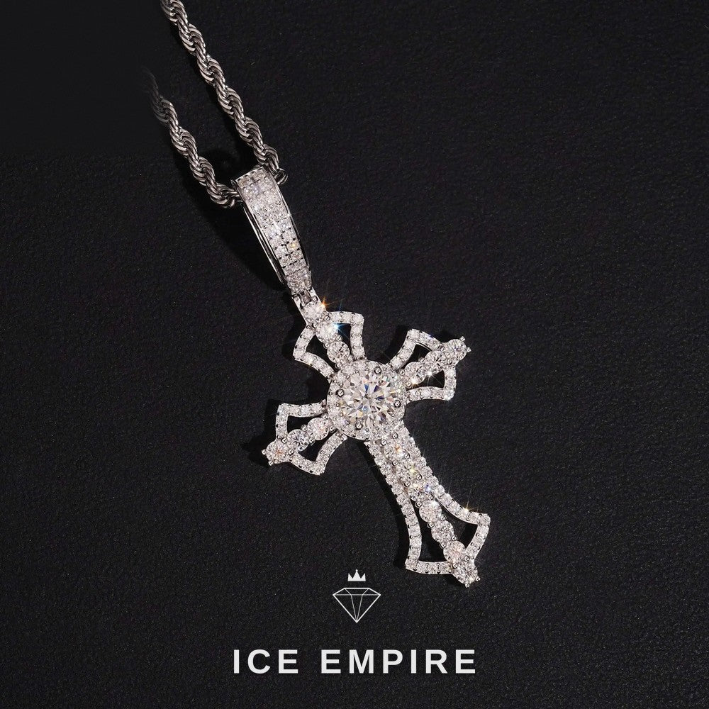 Iced Out Cross 925 Silver Moissanite Pendant