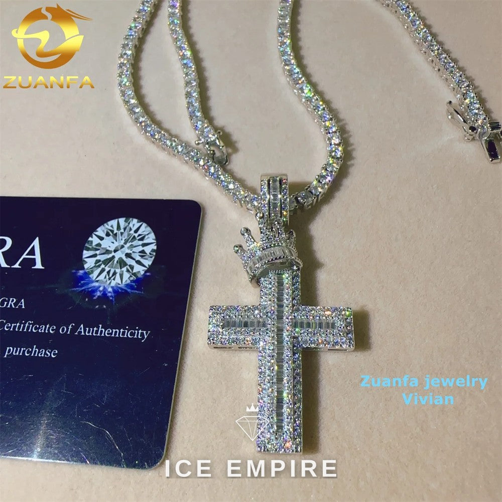 Iced Out Cross 925 Silver Pendant