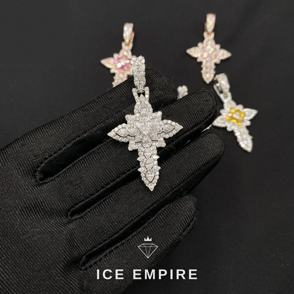 Iced Out Cross Rose Gold Plated Moissanite Pendant