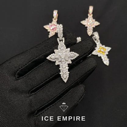 Iced Out Cross Rose Gold Plated Moissanite Pendant