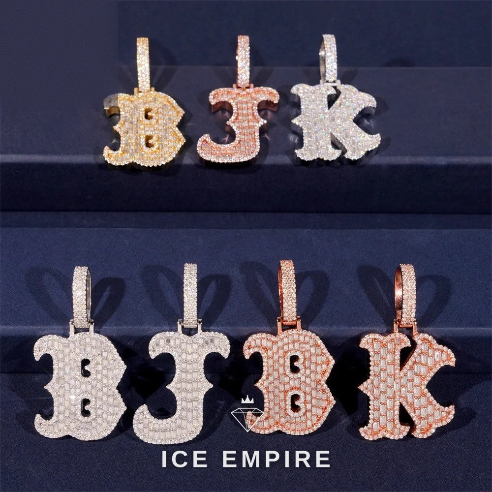Iced Out Baguette 925 Silver Pendant