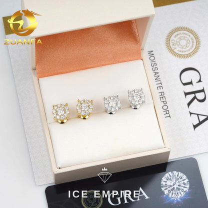 Iced Out Cluster Gold Plated Moissanite Stud Earrings