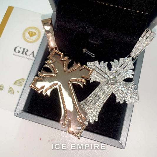 Iced Out Cross Rose Gold Plated Moissanite Pendant