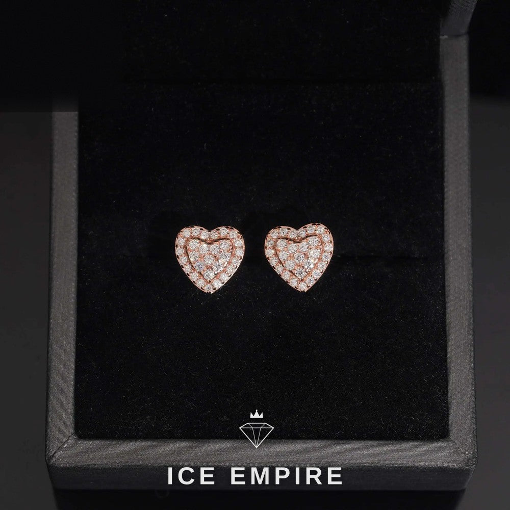 Iced Out Heart Gold Plated Moissanite Stud Earrings