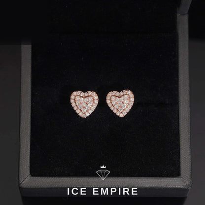 Iced Out Heart Gold Plated Moissanite Stud Earrings