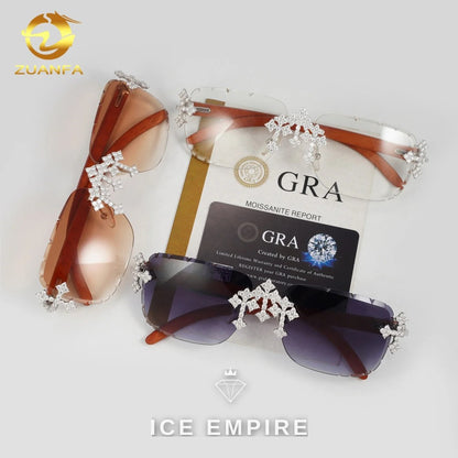 Iced Out Cross 925 Silver Moissanite Glasses