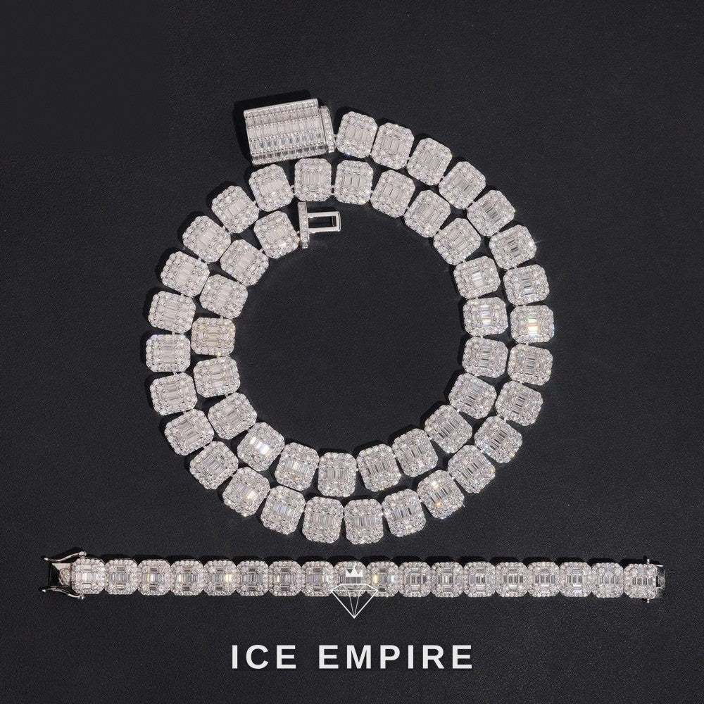 Iced Out Baguette Rose Gold Plated Moissanite Cuban Chain