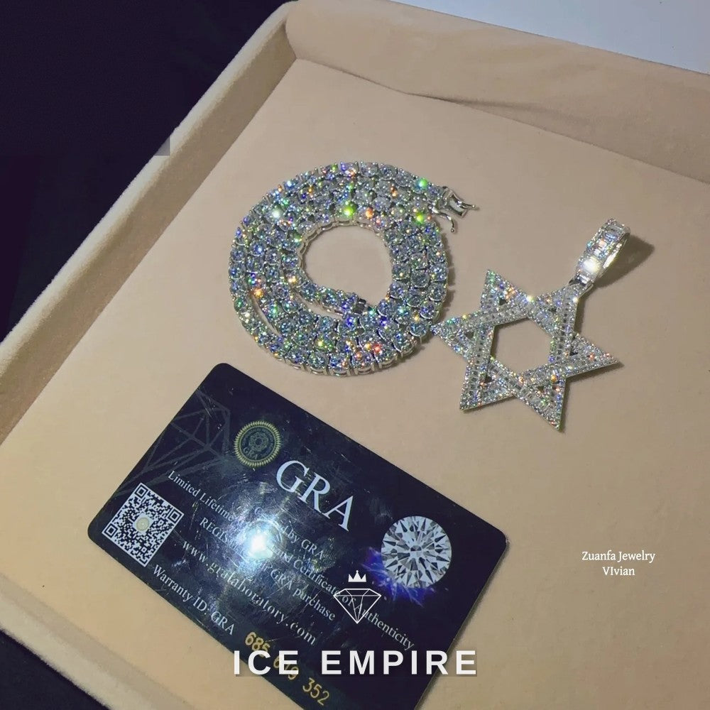 Iced Out Cross 925 Silver Moissanite Tennis Chain