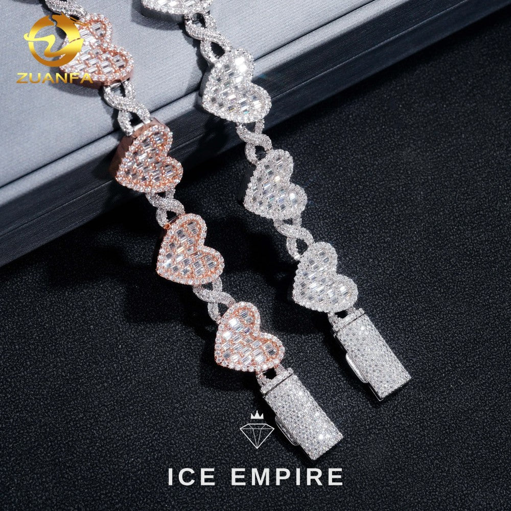 Iced Out Baguette Rose Gold Plated Moissanite Cuban Chain