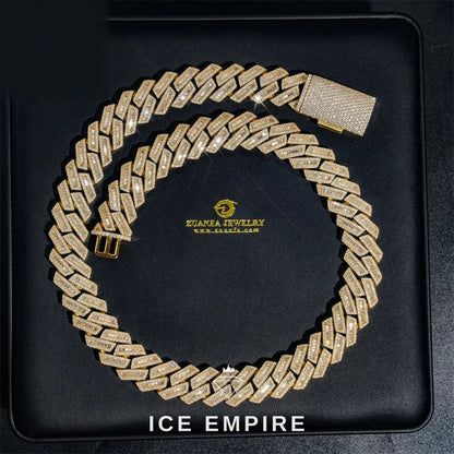 Iced Out Baguette Rose Gold Plated Moissanite Cuban Chain