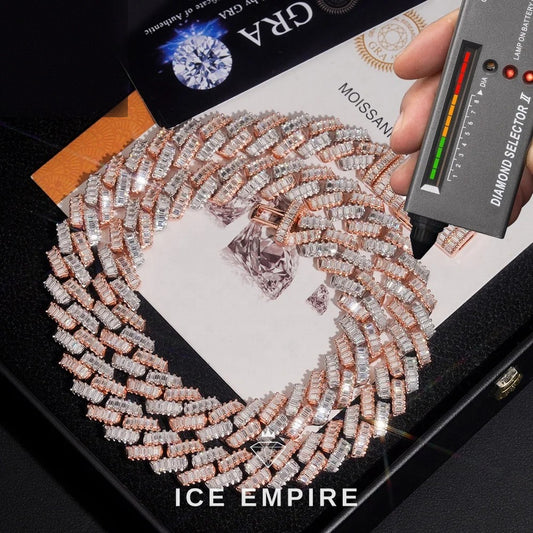 Iced Out Baguette Rose Gold Plated Moissanite Cuban Chain