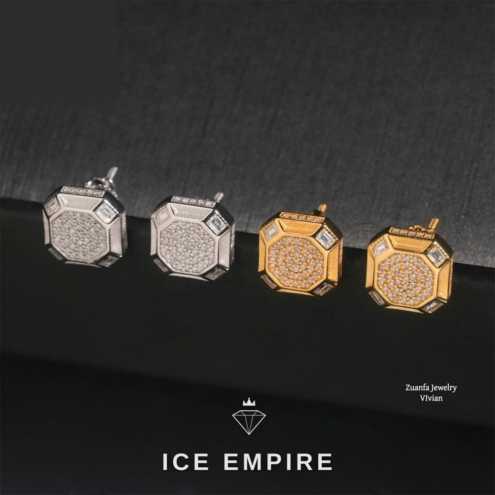 Iced Out Gold Plated Moissanite Stud Earrings
