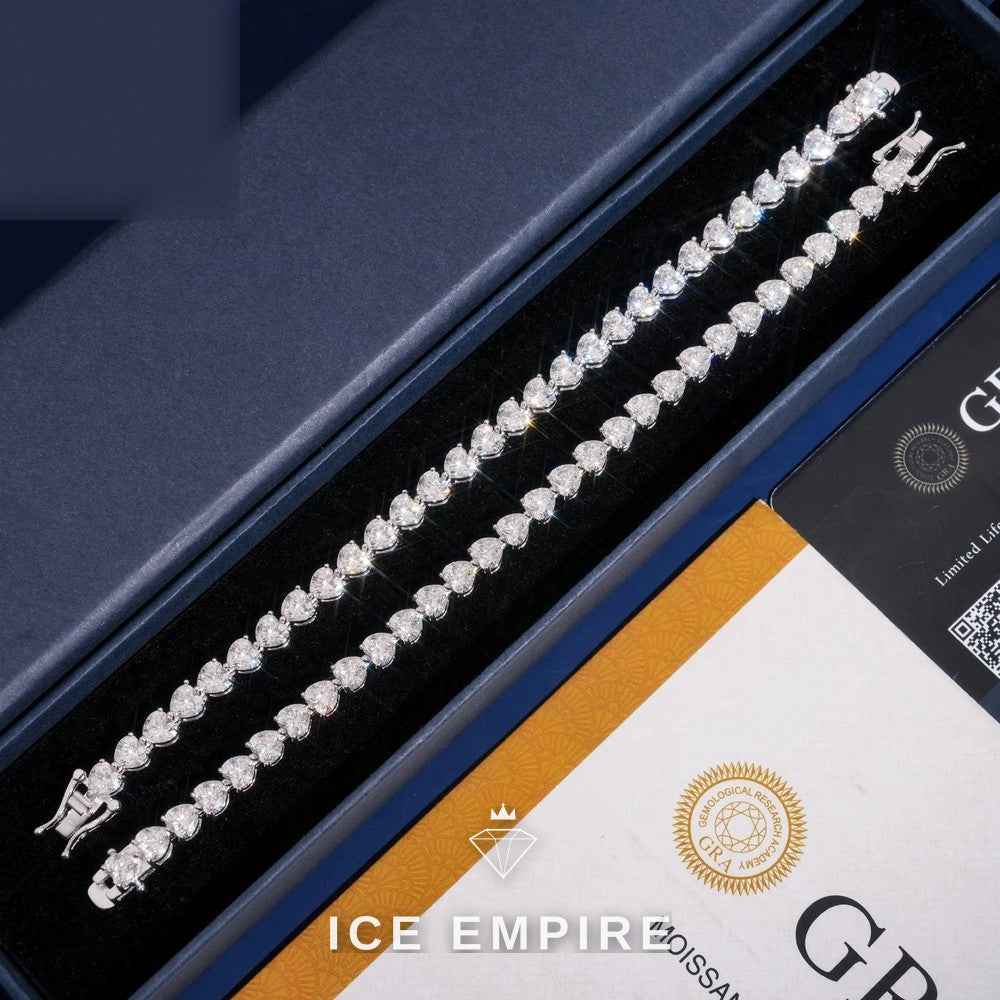 Iced Out Heart 925 Silver Moissanite Tennis Bracelet