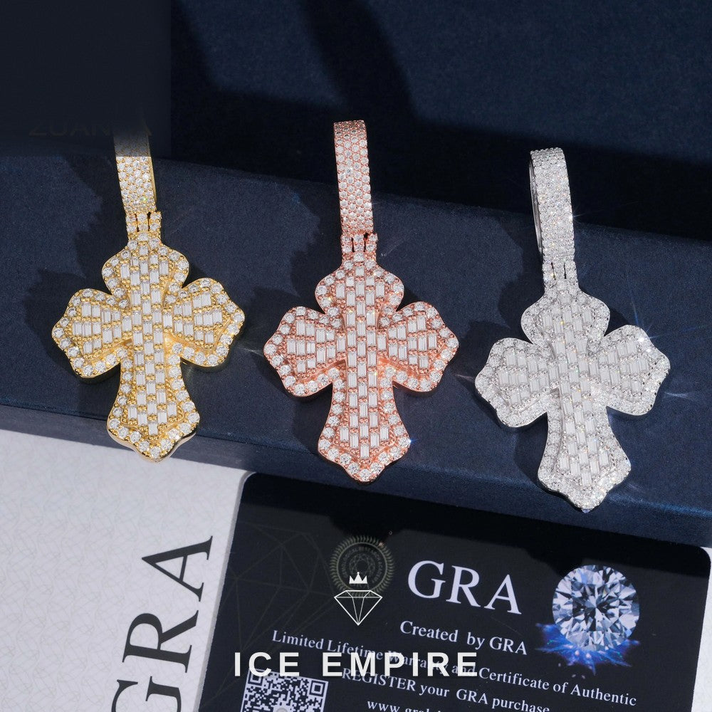 Iced Out Baguette Rose Gold Plated Moissanite Pendant