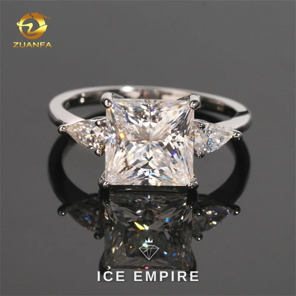 Iced Out 925 Silver Moissanite Engagement Ring