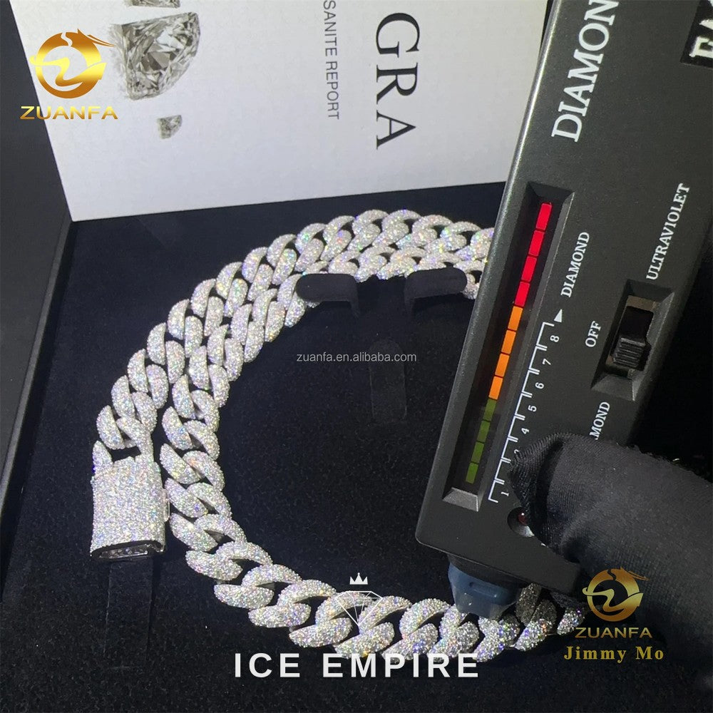Iced Out 925 Silver Moissanite Cuban Chain