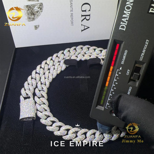 Iced Out 925 Silver Moissanite Cuban Chain