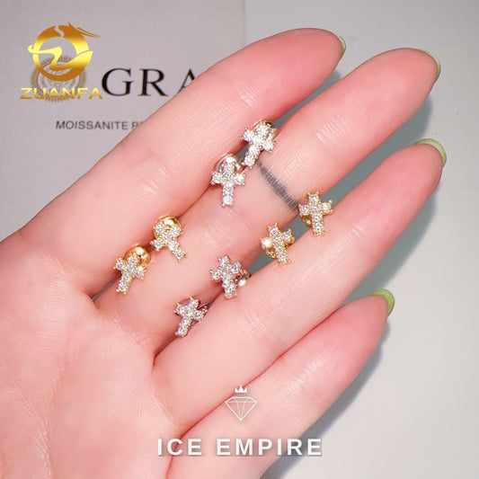 Iced Out Cross 925 Silver Moissanite Stud Earrings