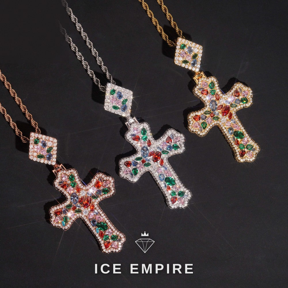 Iced Out Cross Rose Gold Plated Pendant