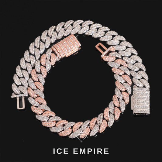 Iced Out Baguette Rose Gold Plated Moissanite Cuban Chain