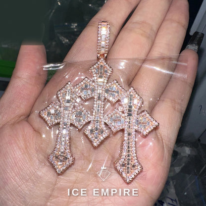 Iced Out Baguette Rose Gold Plated Moissanite Pendant