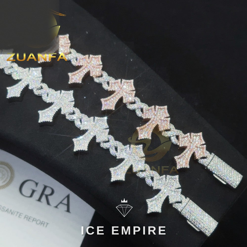 Iced Out Cross 925 Silver Moissanite Cuban Chain