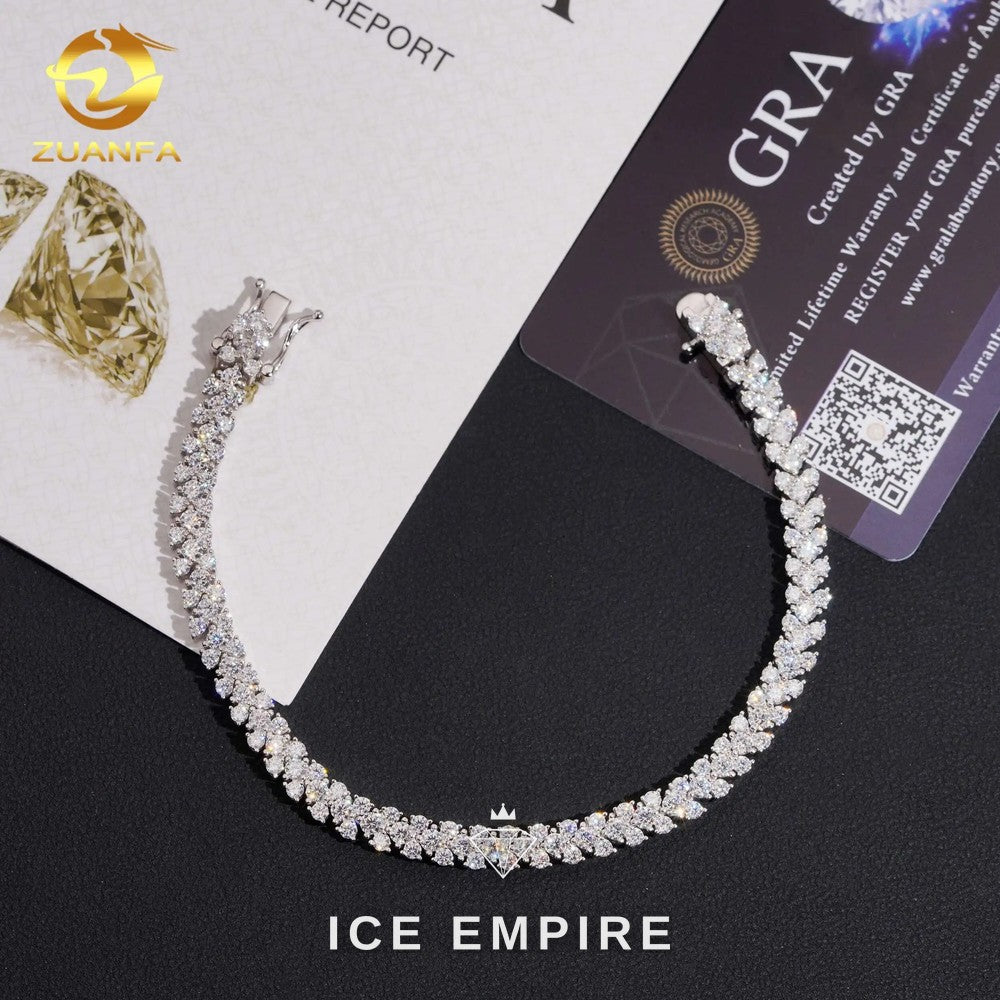 Iced Out Cluster 925 Silver Moissanite Tennis Bracelet