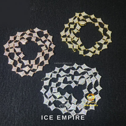Iced Out Cluster Rose Gold Plated Moissanite Cuban Chain