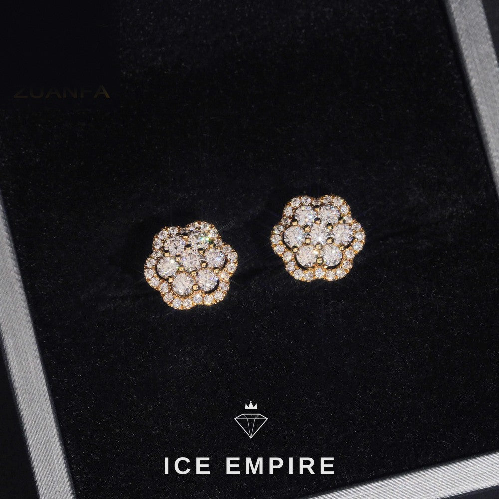 Iced Out Cluster Rose Gold Plated Moissanite Stud Earrings