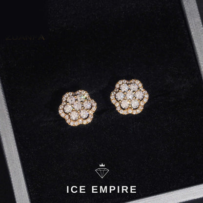 Iced Out Cluster Rose Gold Plated Moissanite Stud Earrings
