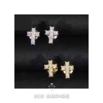 Iced Out Cross 925 Silver Moissanite Stud Earrings