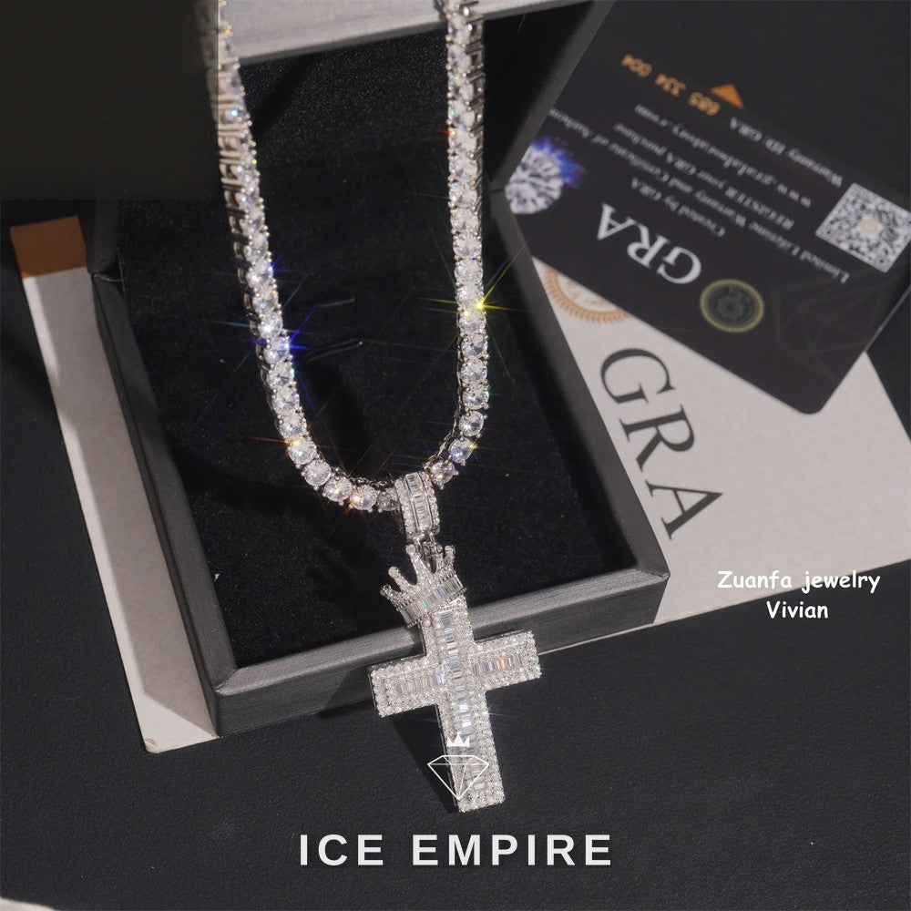 Iced Out Cross 925 Silver Moissanite Pendant