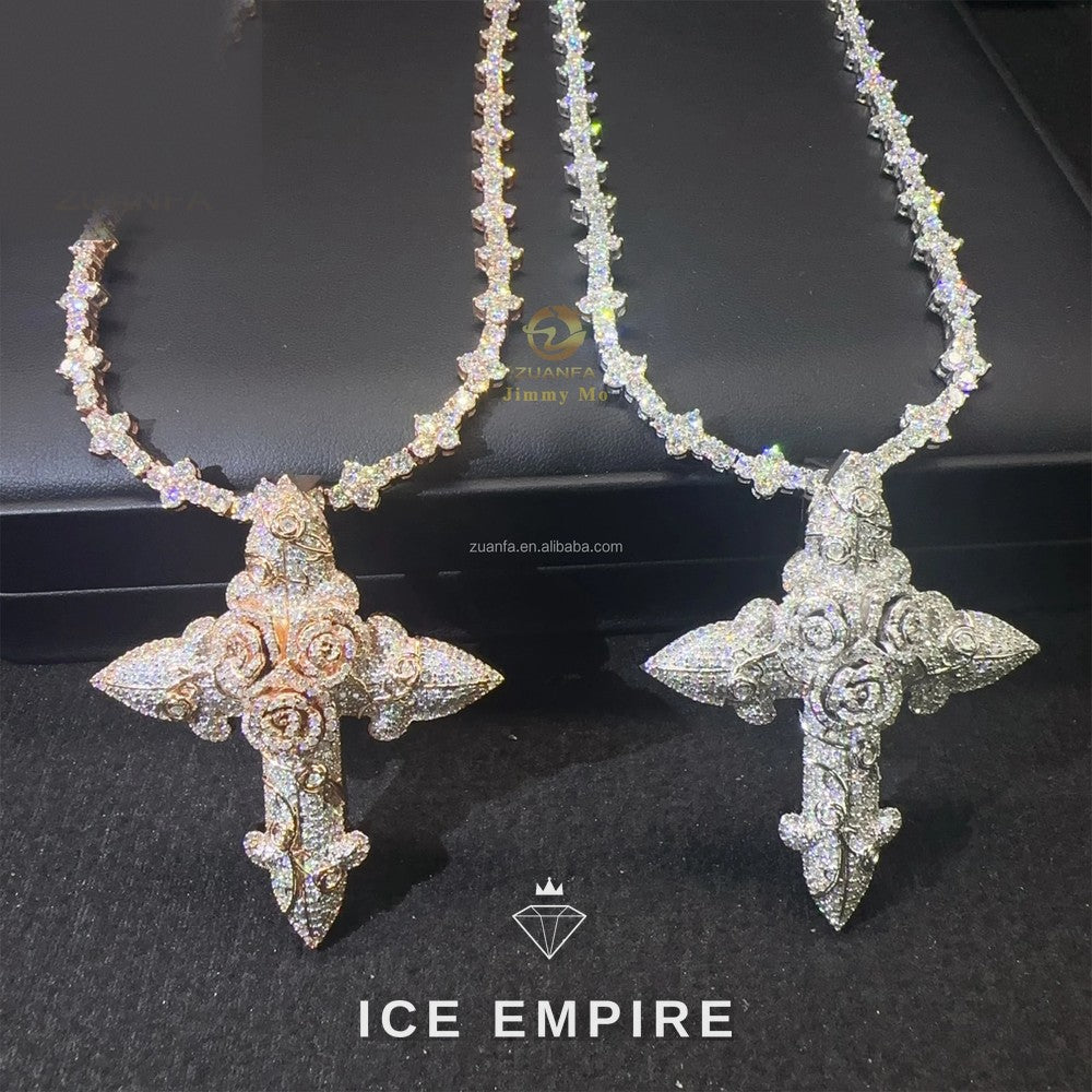 Iced Out Cross Rose Gold Moissanite Pendant