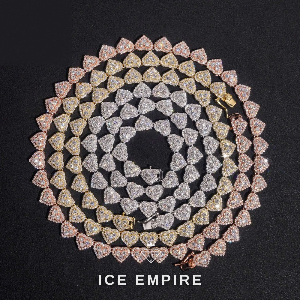 Iced Out Heart Rose Gold Plated Moissanite Cuban Chain