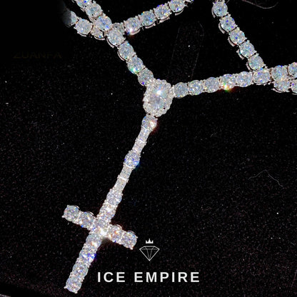 Iced Out Cross Rose Gold Plated Moissanite Cuban Chain