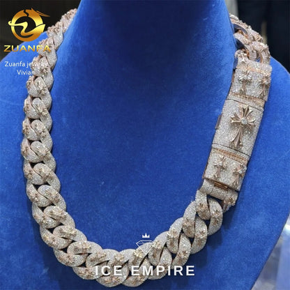 Iced Out Cross Rose Gold Plated Moissanite Cuban Chain