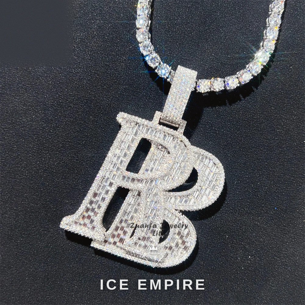 Iced Out Baguette 925 Silver Moissanite Pendant