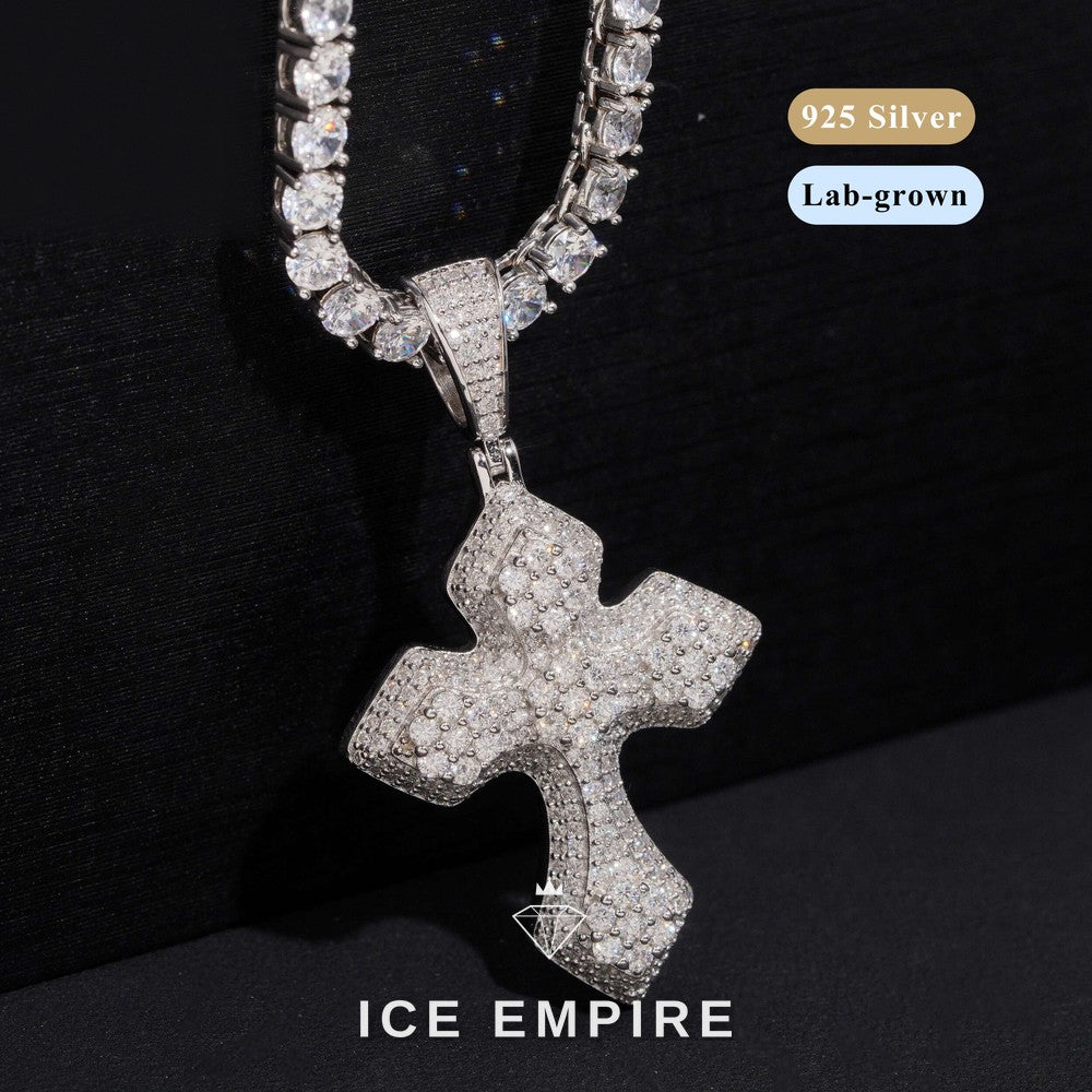 Iced Out Cross Gold Plated Lab Grown Diamond Pendant